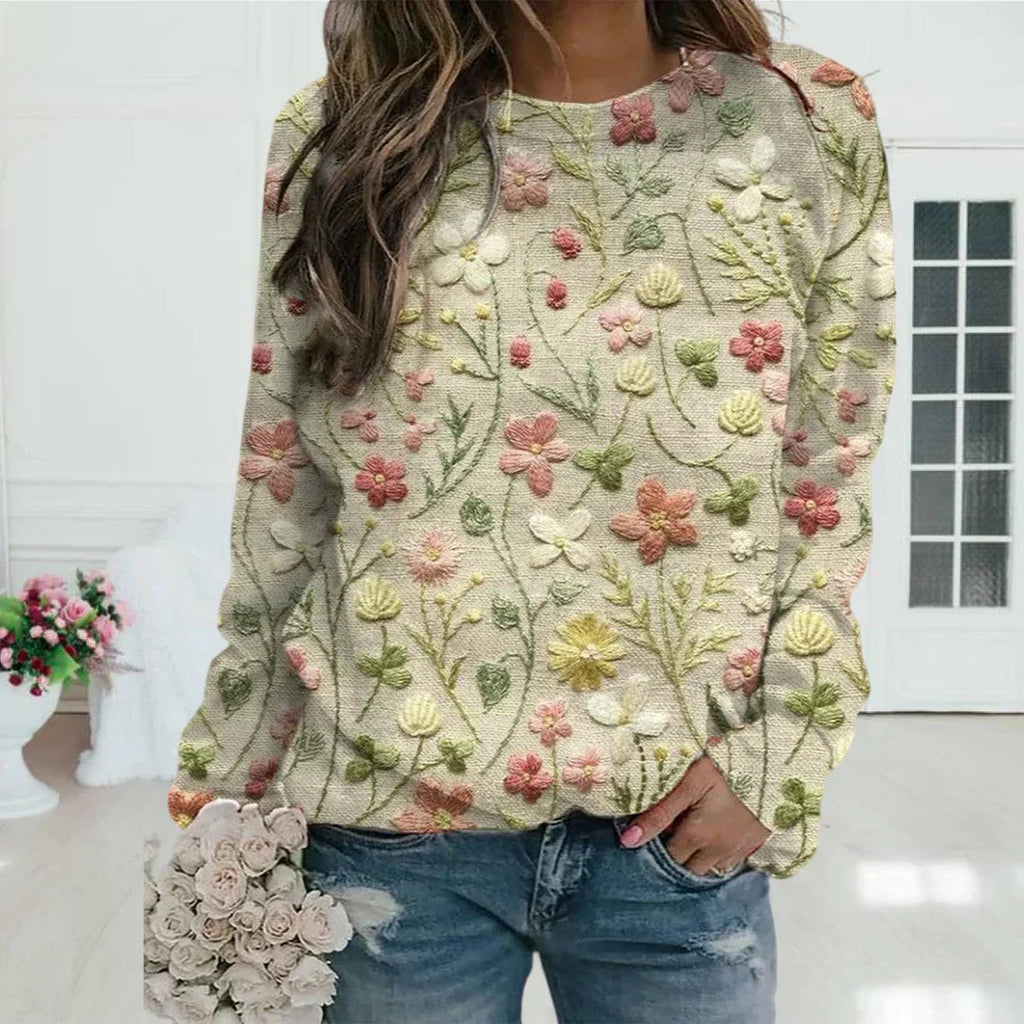 Phoenin | Women's Floral Warm Embroidered Sweater | Casual