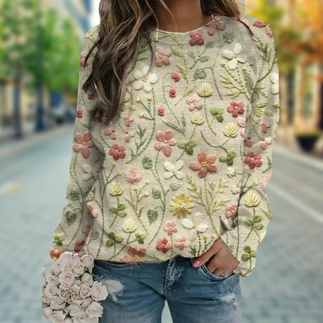 Phoenin | Women's Floral Warm Embroidered Sweater | Casual